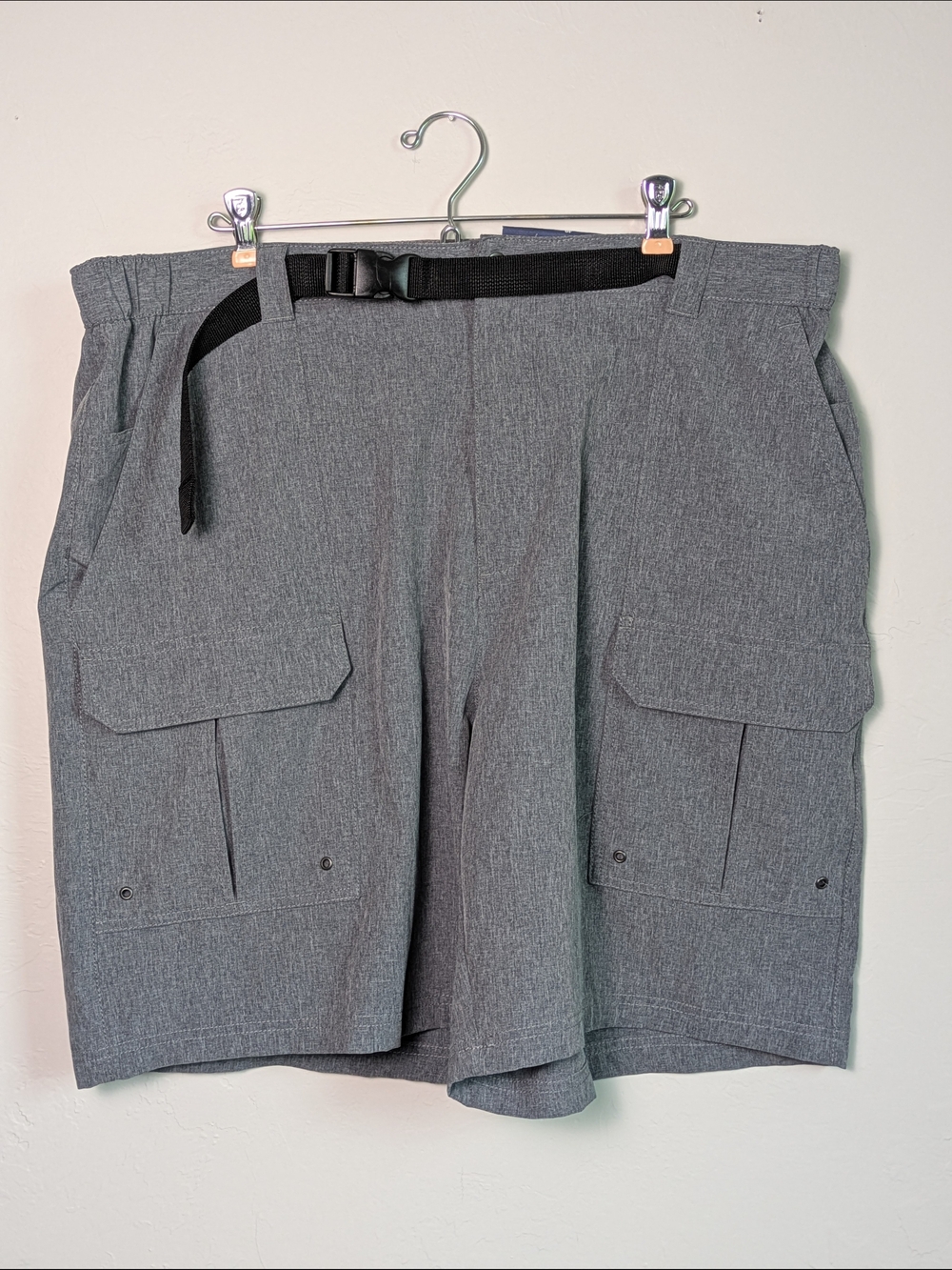 Croft & Barrow Sz40 Belted Traveler Cargo Shorts in pepper heather/gray